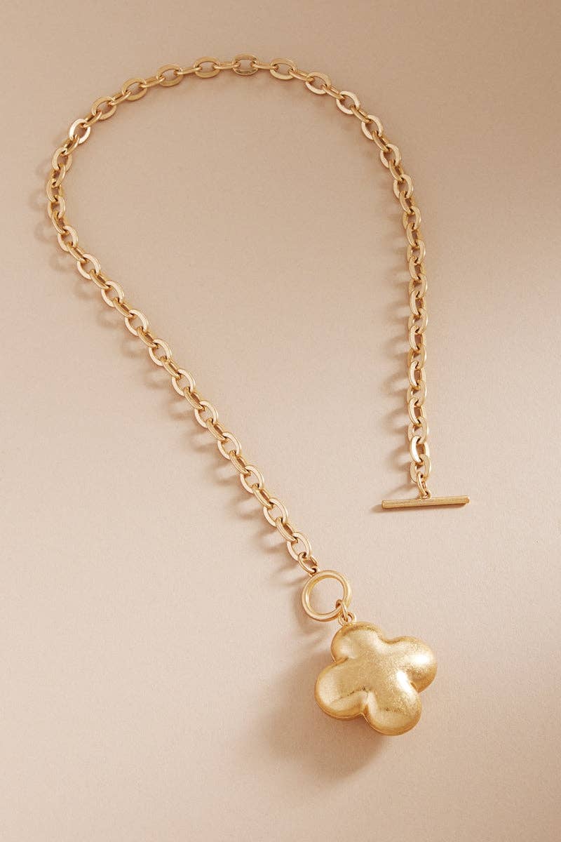 Puffy Golden Clover Necklace