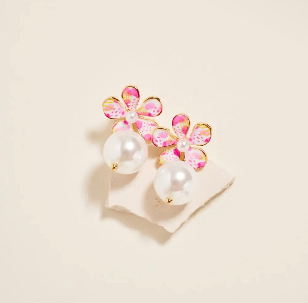 Pink Petal Pearl Earrings