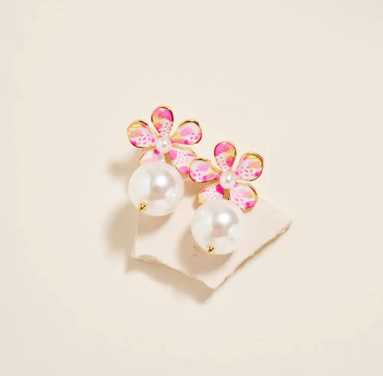 Pink Petal Pearl Earrings