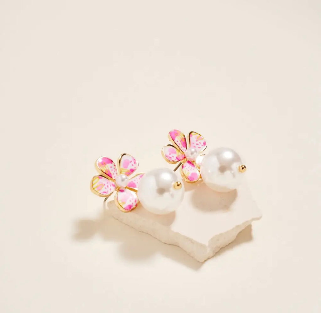 Pink Petal Pearl Earrings