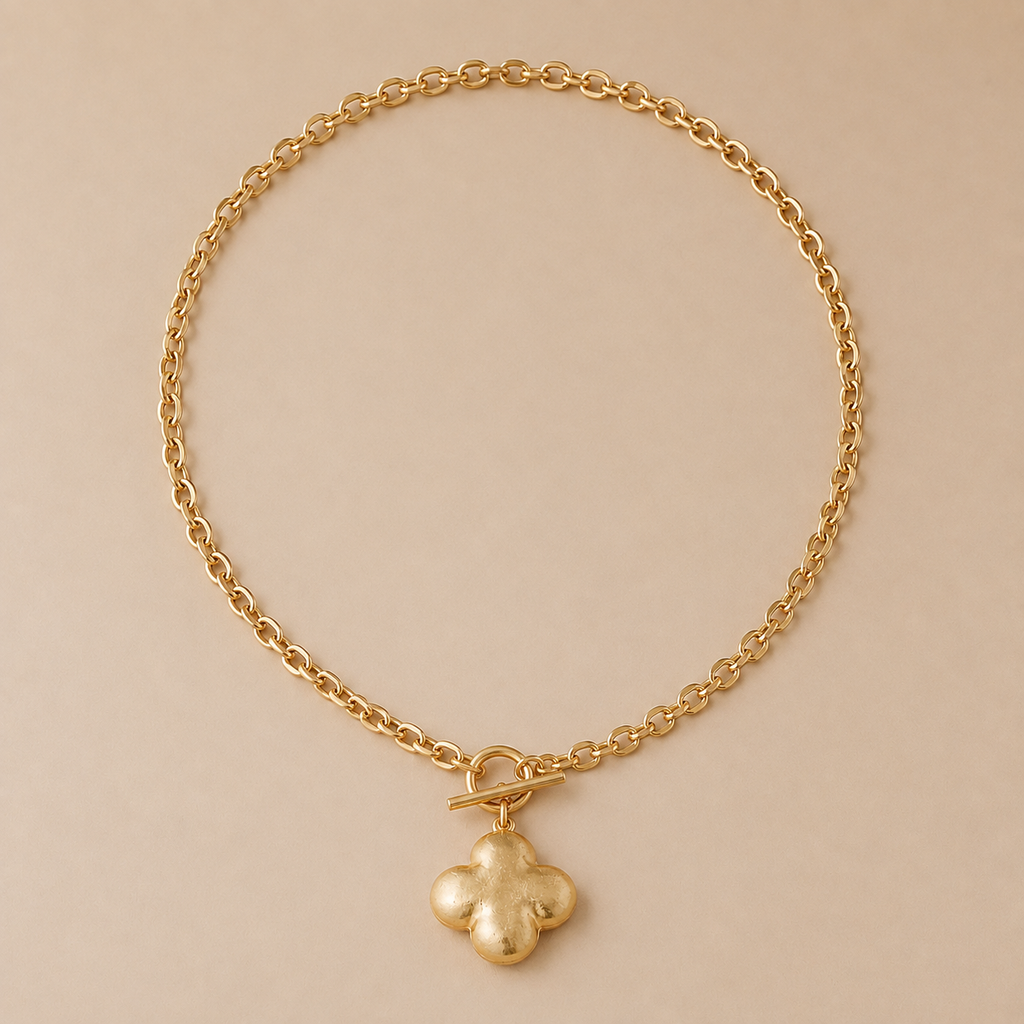 Puffy Golden Clover Necklace