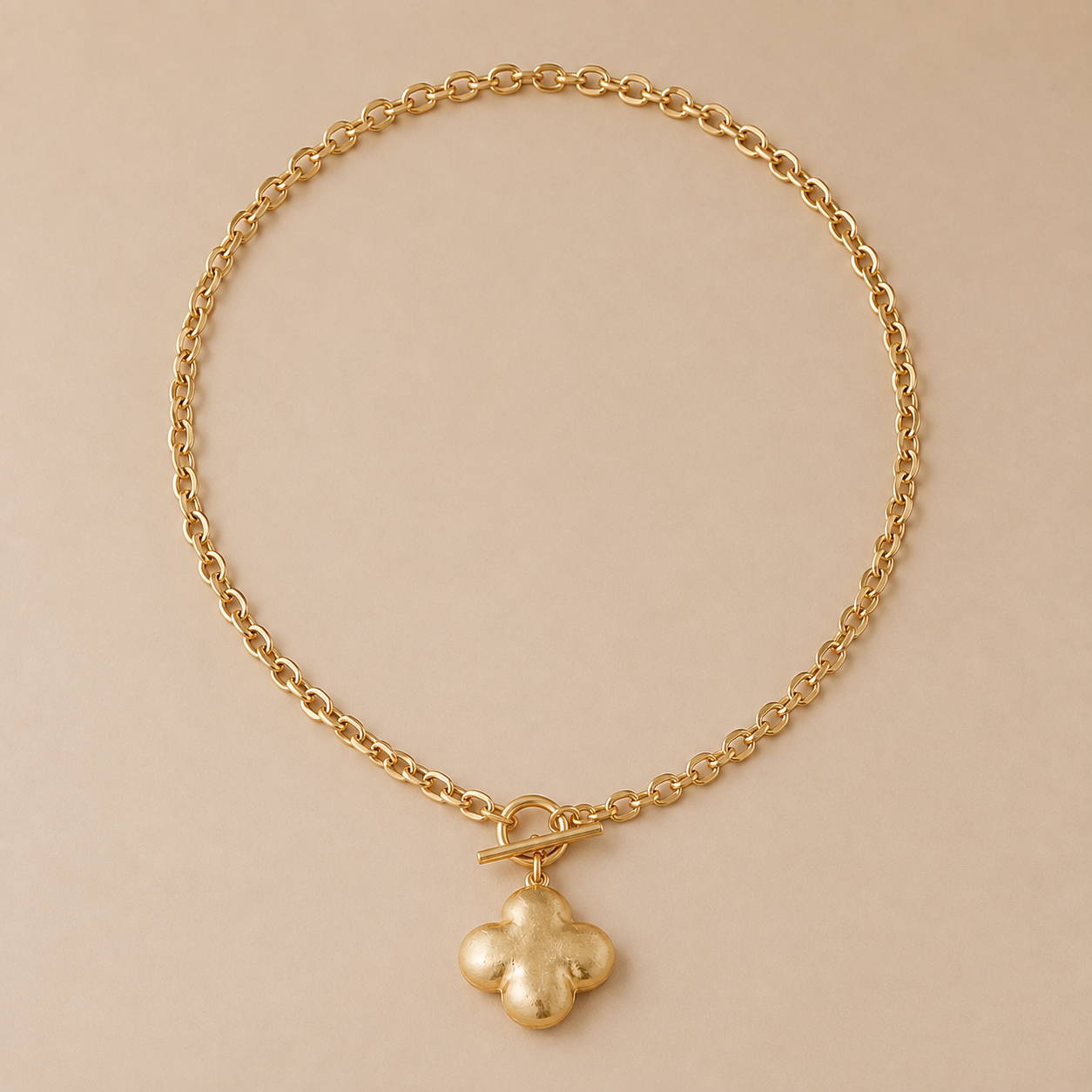 Puffy Golden Clover Necklace