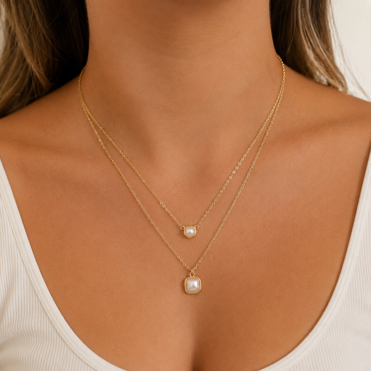 Golden Pearl Layered Necklace